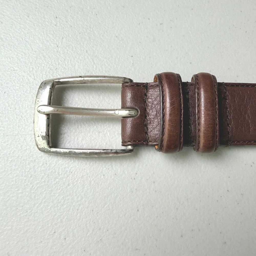 Polo Ralph Lauren Leather Belt 34 Brown Solid Brass Buckle Classic Mens